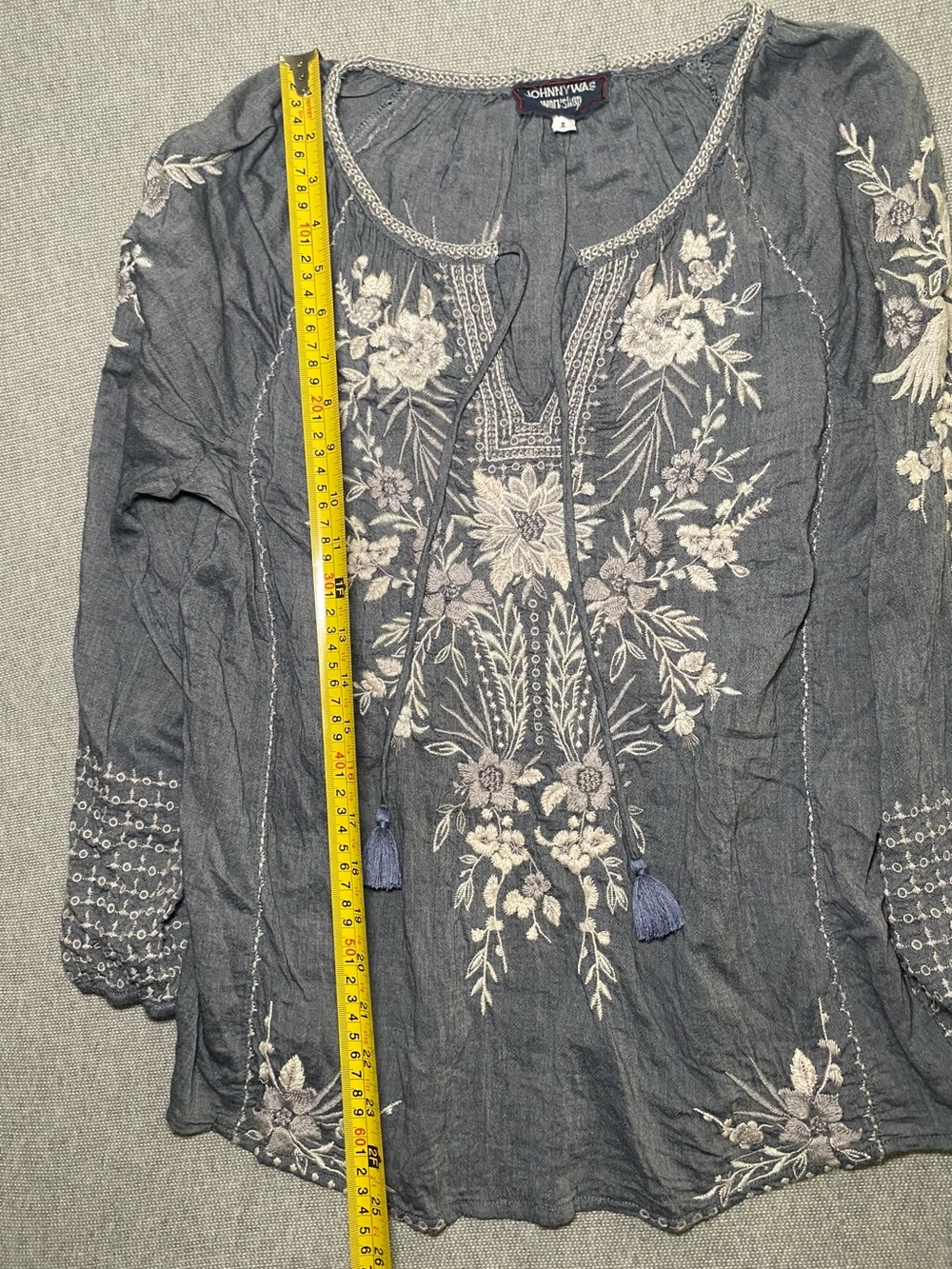 Johnny Was Workshop Oleander Marrakesh Blouse Chambray White Blue Size S - Picture 5 of 8